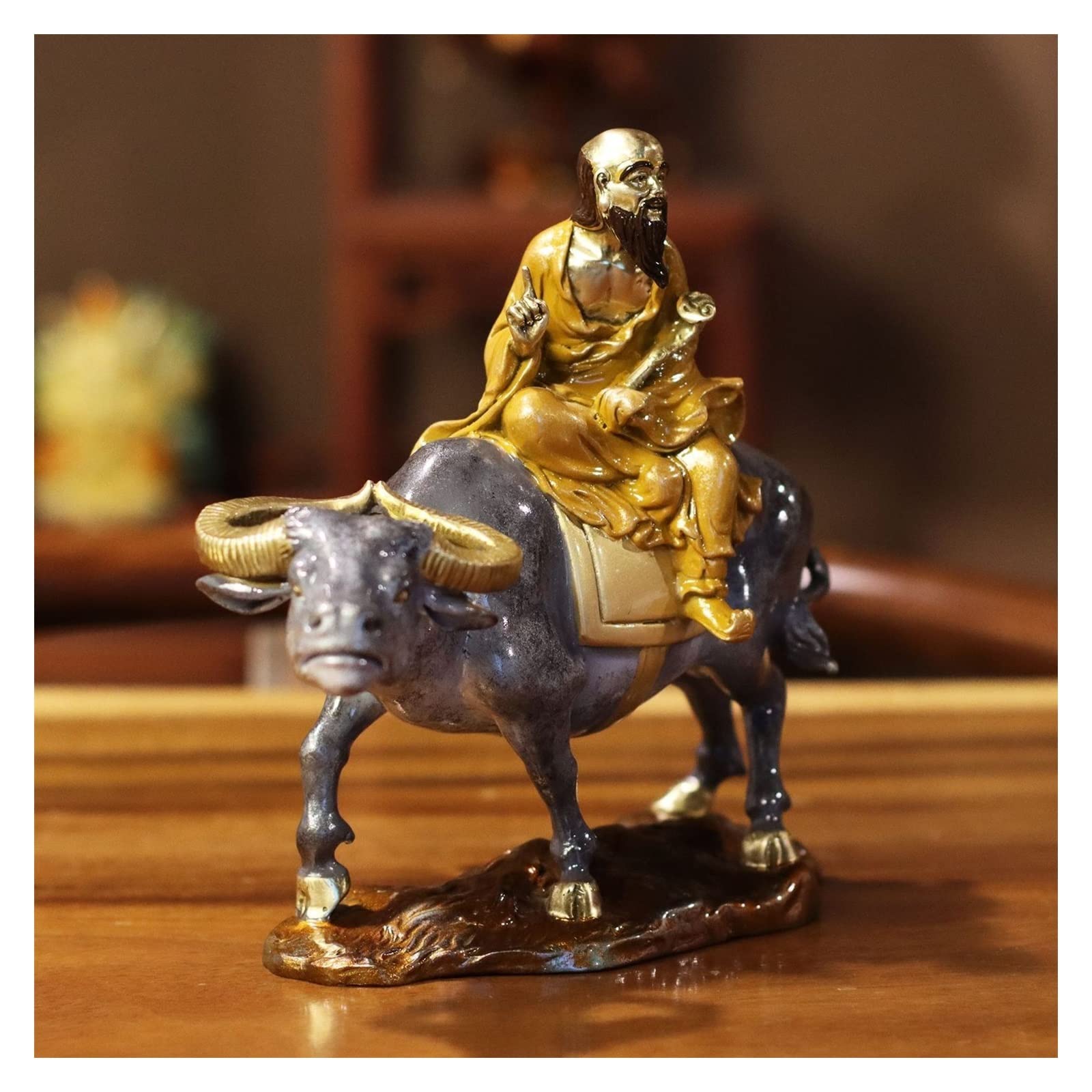 Dekoracje na biurko Lao Tzu z bramy Lao Tzu statua z brązu nauka w domu rzeźba z brązu dekoracje do wysłania starszych mosiężne ozdoby na dzień nauczyciela Akcesoria do biurka domowego