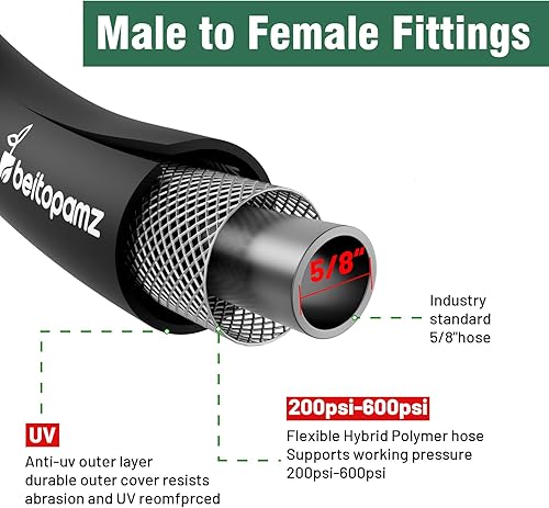 Miniatura 2 de BT5B - Manguera de jardín corta de 5 pies x 58 pulgadas, macho a hembra, resistente manguera de agua pequeña, manguera líder híbrida de goma ligera,