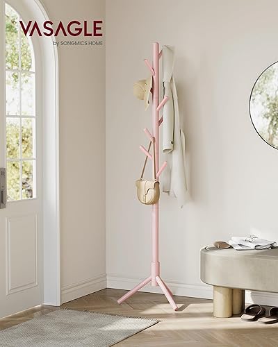Miniatura 45 de VASAGLE Perchero de madera maciza, perchero en forma de árbol con 8 ganchos, 3 opciones de altura, para ropa, sombreros, bolsos, sala de estar,