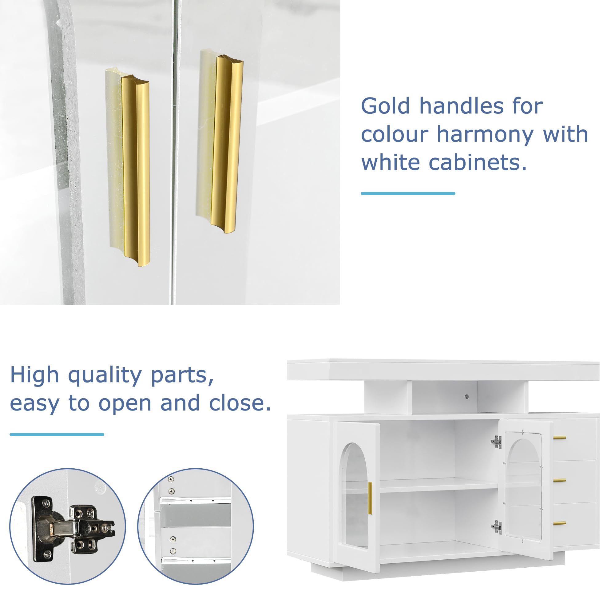 Dmogno Credenza, Credenza da cucina con 2 ante e 4 cassetti, Credenza