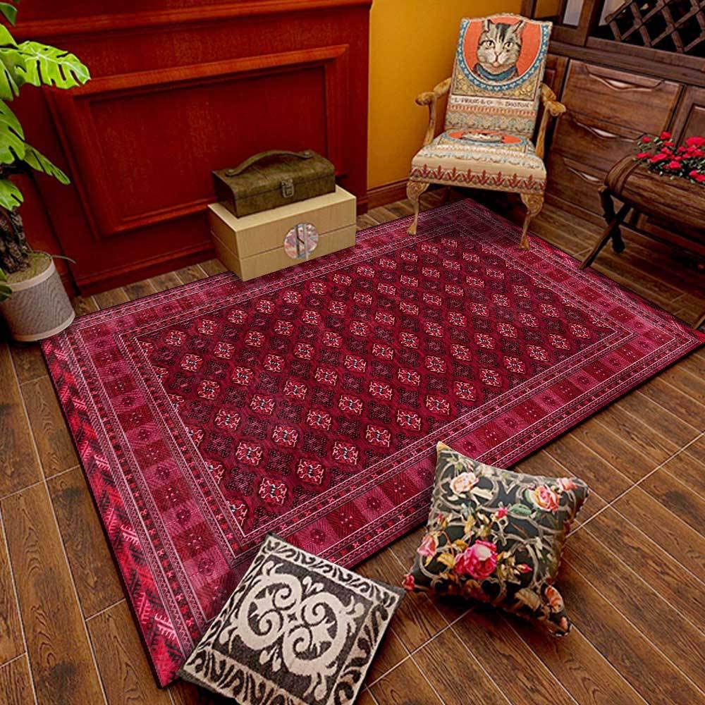 Grand tapis rouge traditionnel 200x290cm lavable de qualité