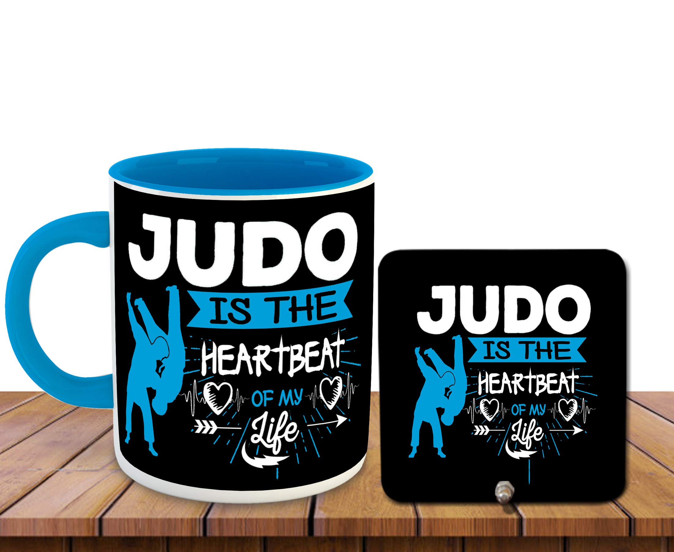 WHATS YOUR KICK Judo Karate Inspiration Printed Light Blue Inner Colour Ceramic Coffee Mug with Desky- Best Judo Karate Design, Fun, Best Gift | Sports, Game (Multi 9)