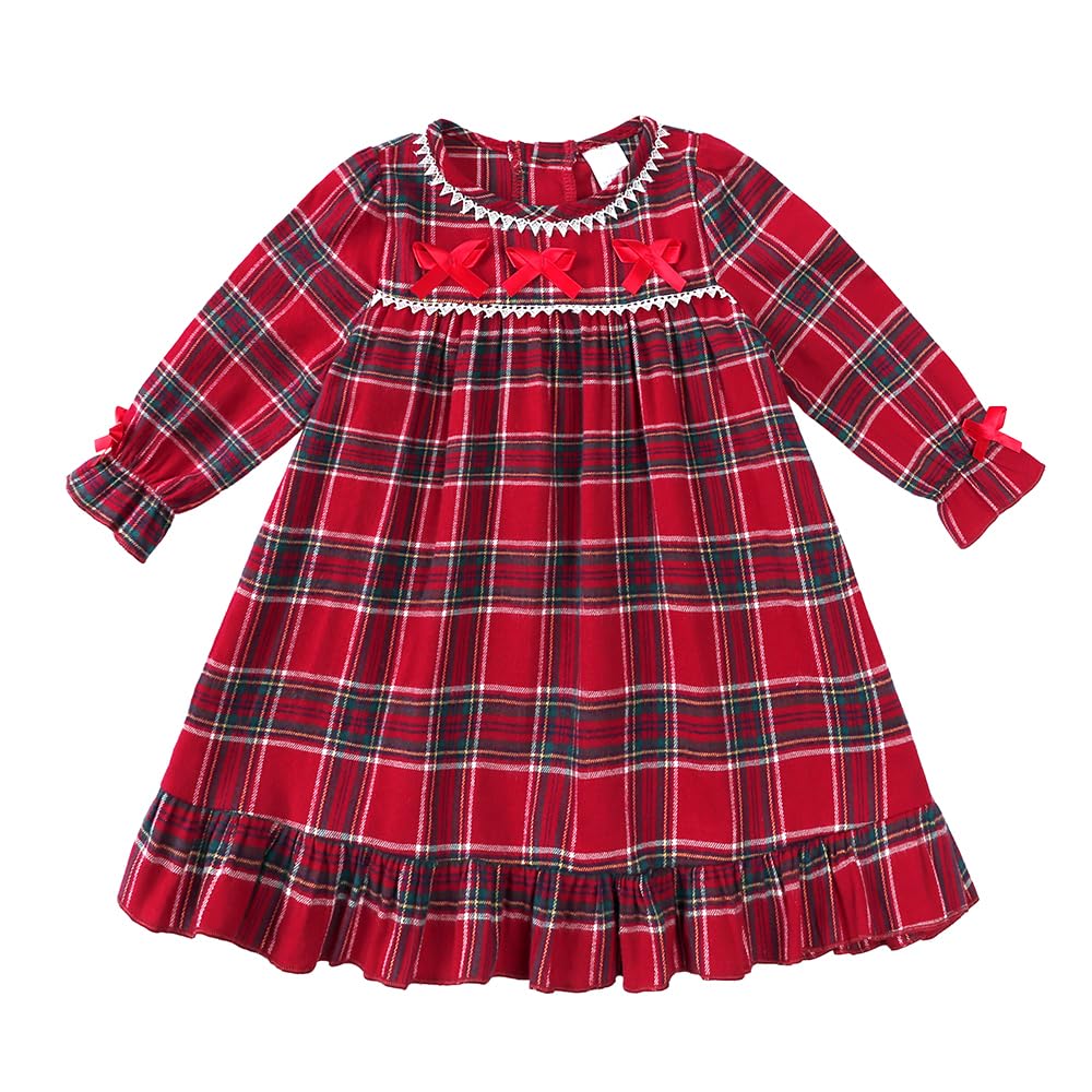 ZFTTZYMX Baby Girls Plaid Dress Toddler Ruffle Long Sleeve Christmas Princess Dresses Xmas