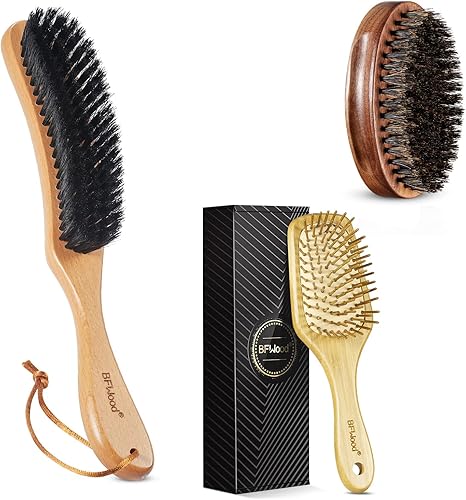 Miniatura 1 de BFWood Cepillo de ropa, cepillo de pelo de paleta de bambú y cepillo de cerdas de jabalí