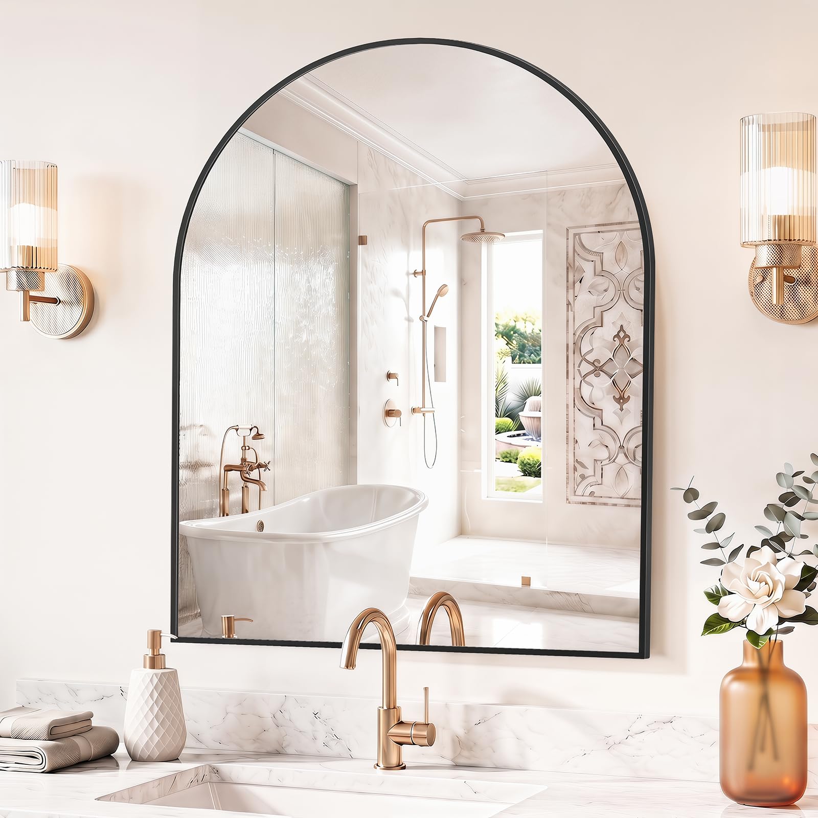 Sweetcrispy 30"x38" Arched Bathroom Mirror, Bathroom Mirrors for Over Sink