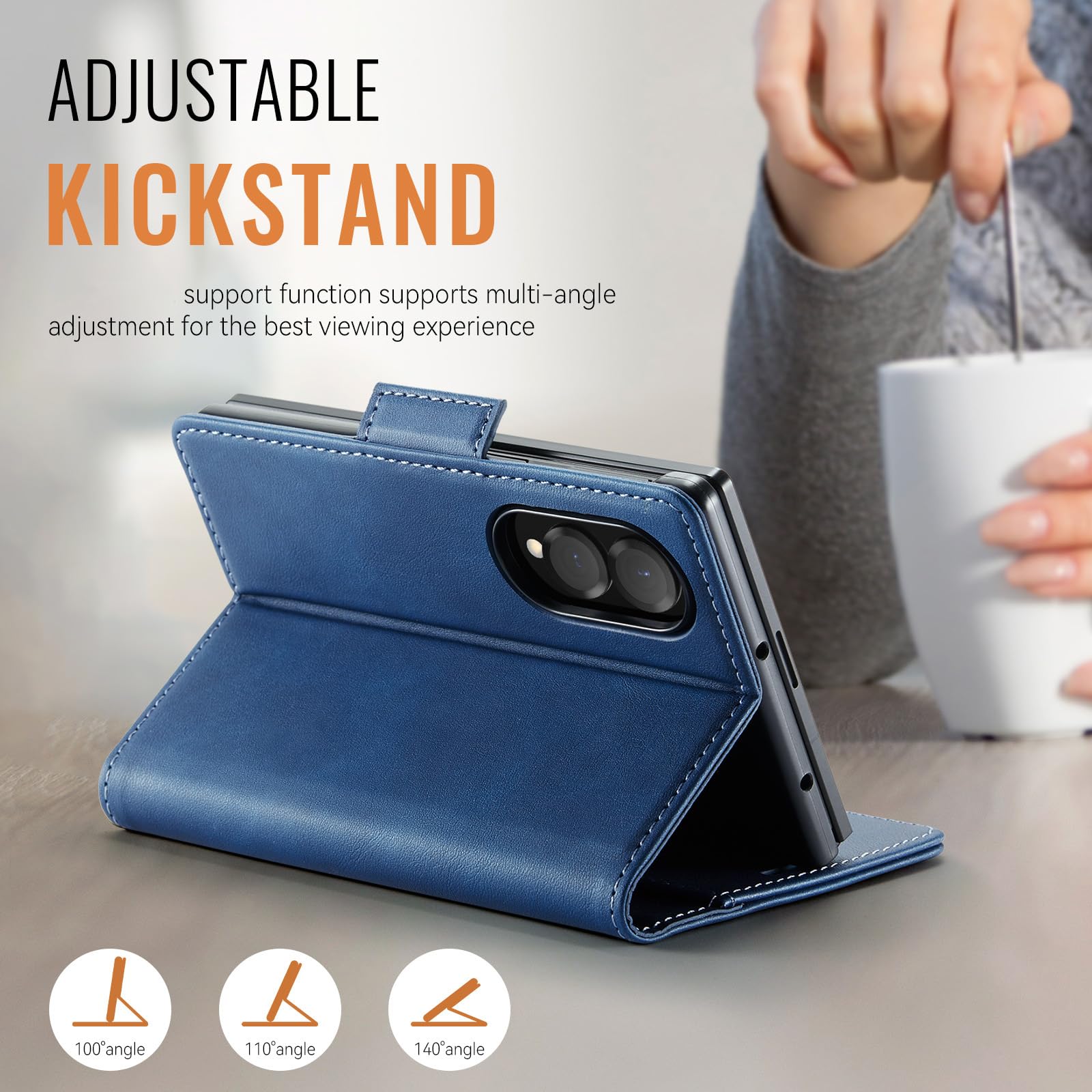 Flip Cover Per Samsung Galaxy Z Fold 8, Portafoglio Custodia in Pelle | Funzione di Appoggio Chiusura Magnetica Guscio Affari Antiurto Completa,Caffè,Fold 8