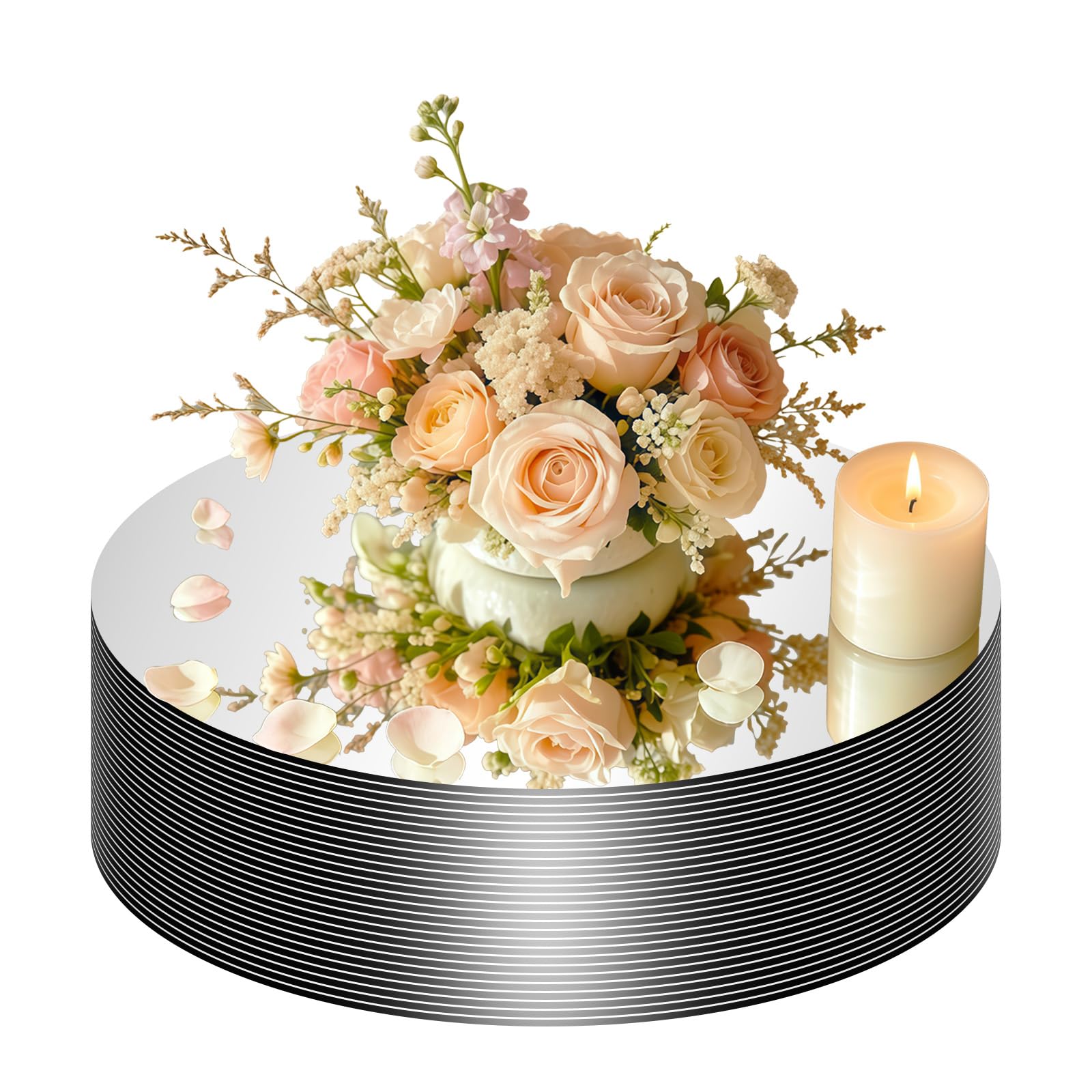 27PCS Round Mirror Plates for Centerpieces, Circle Flat Mirror Trays for Table Decor, Mirror Candle Plates for Table Centerpieces, Wedding Party Event Decorations, Home Decor (25cm)