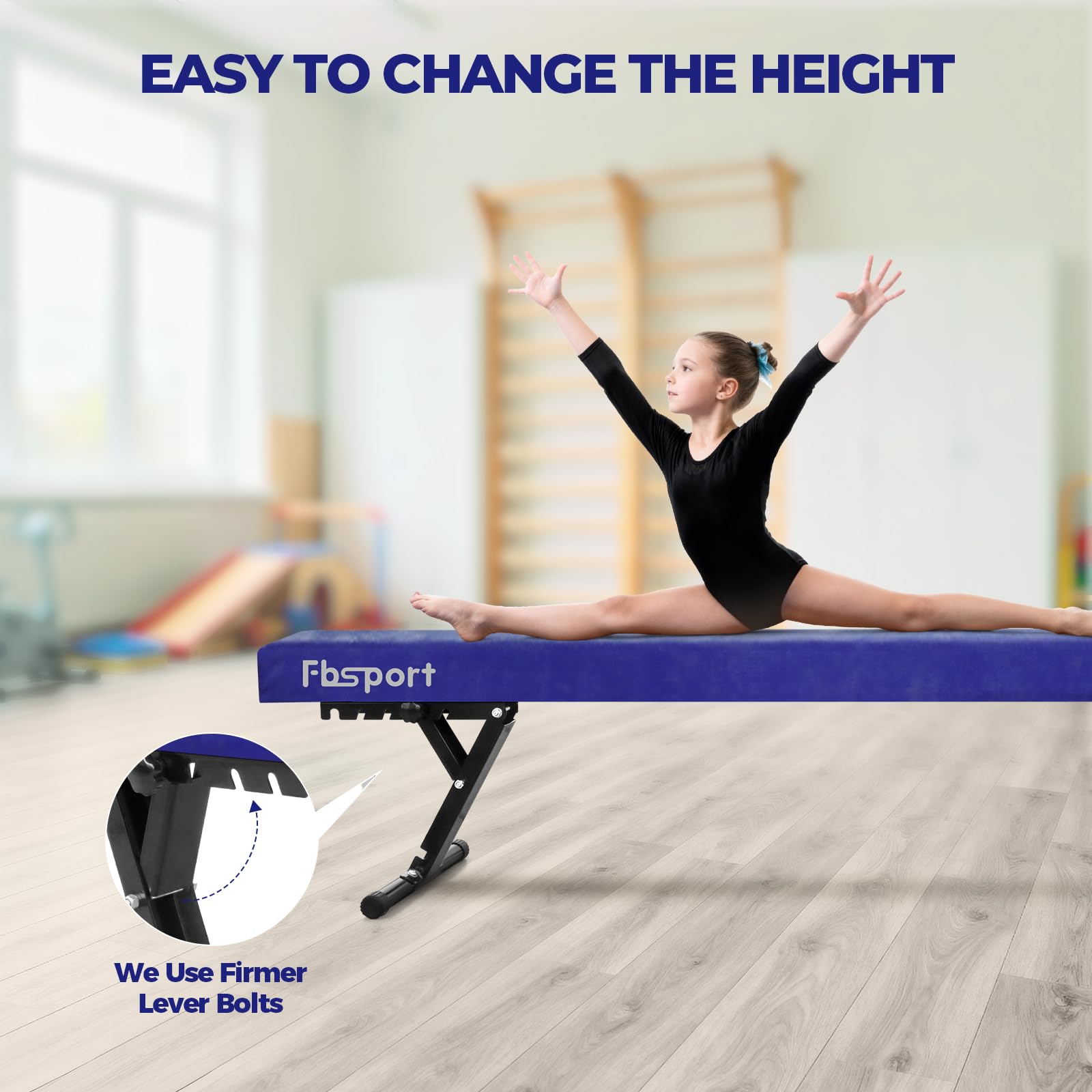 FBSPORT Poutre Gymnastique Pliable réglable 244cm, Gymnastique Poutre 5 Hauteur réglable Haute et Basse Poutre de Plancher Haute stabilité Enfants Gymnase Pratique équipement d'entraînement