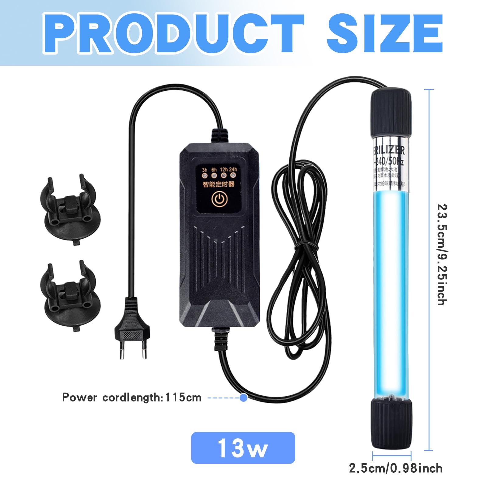 Lampe stérilisateur UV pour aquarium 13 W avec minuterie, étanche