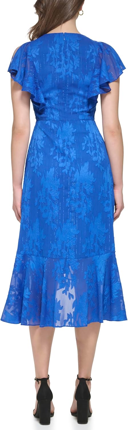 Kensie Women's Short Flutter Sleeve Faux Wrap Midi Dress - Image 3