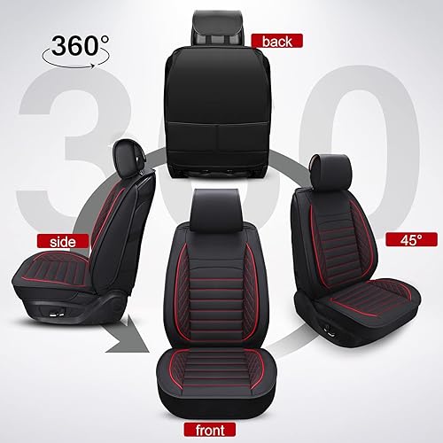 Miniatura 9 de Sanwom Juego completo de fundas de asiento de automóvil, funda de cojín universal de cuero antideslizante para automóvil, 5 fundas de imitación
