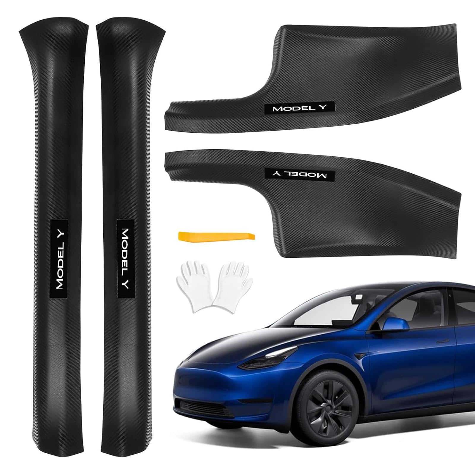 Photo 1 of 1Pcs Door Sill Protector for Tesla Model Y 2019-2024 Only for 5 Seater - Carbon Fiber Scuff Plate Guards with Installation Kit Front & Rear Pedal Kick Protection Fit for Tesla Model Y Accessories *ONLY ONE FRONT LEFT SCUFF GUARD* 