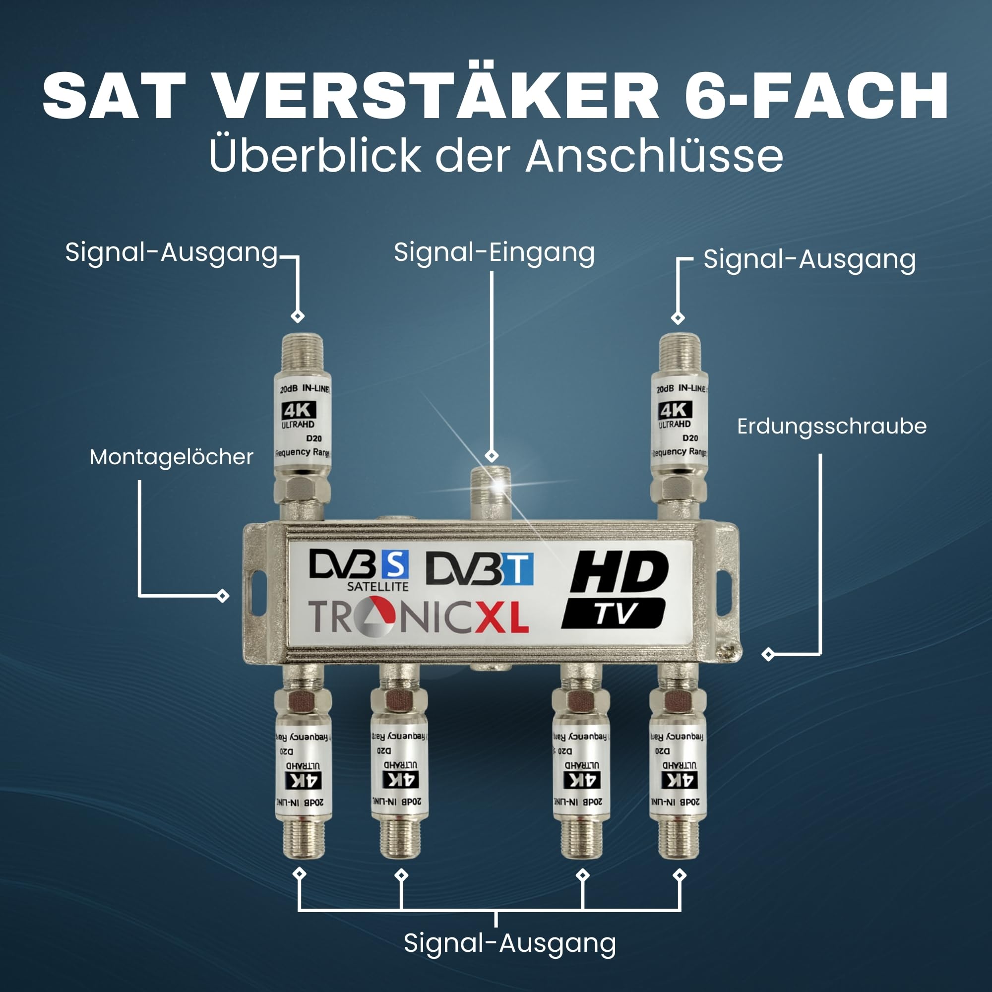 TronicXL Distribuidor de antena de 6 vías, 120 dB, suave, DVB-S2, DVB-T2, con amplificador de antena para amplificador de señal 3D 4K HDTV para una buena recepción