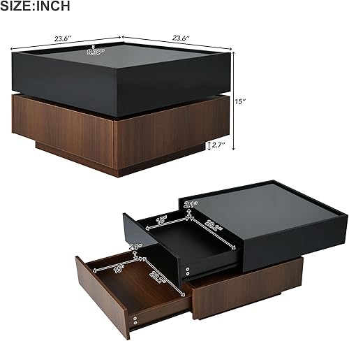 Miniatura 2 de Leisure Zone Mesa de centro cuadrada moderna con diseño minimalista de 31.5 x 31.5 pulgadas con bandeja desmontable y tira de luces LED enchufables