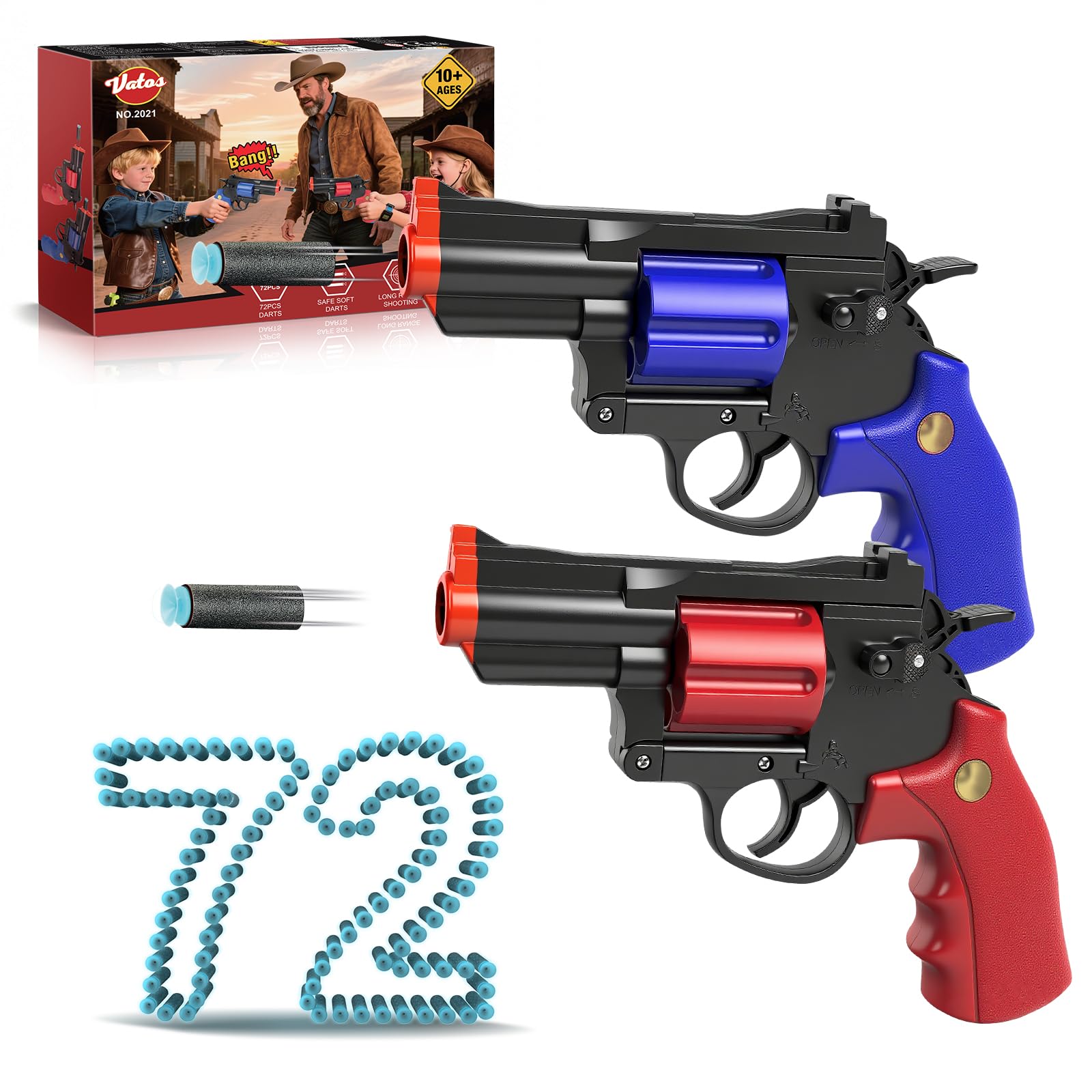VATOS Revólver de Juguete de Espuma Blaster, 2 piezas con 72 bolas suaves, modelo educativo de tiro para niños y niñas de 10+ años