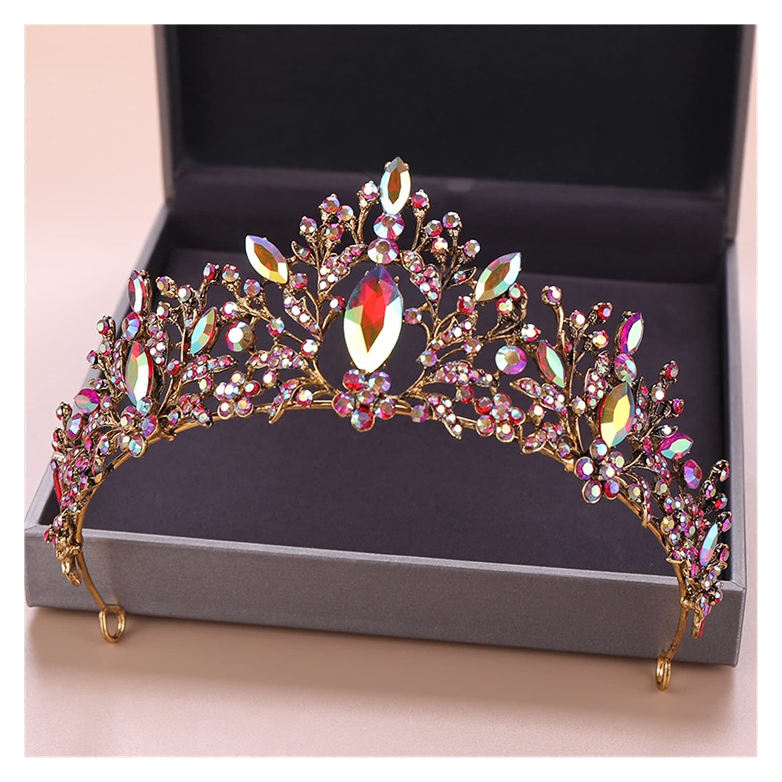 Tiaras y Coronas de Cristal, Tiara de Diamantes de imitación, Accesorios for el Cabello de Boda, Corona Nupcial Dorada Clara, Diadema, Regalo de joyería for el Cabello(7)