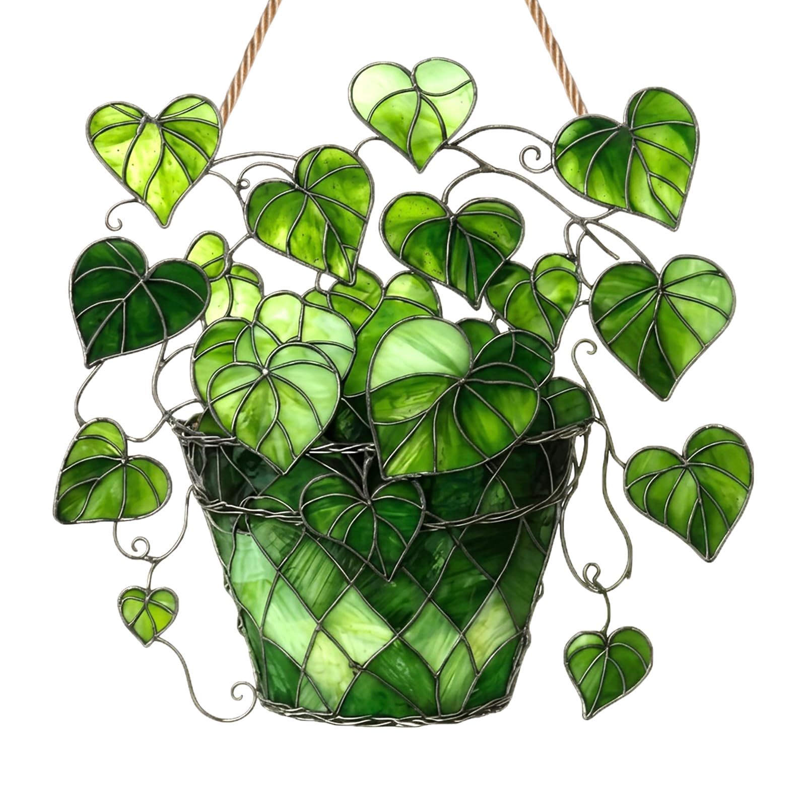 Potted Sun Catchers for Windows, Heart-Leaf Ivy Acrylic Suncatcher, Stained Glass Window Hanging Ornament, 2D Flat Hanging Garden Ornament Suncatchers for Home Window Wall Decoration