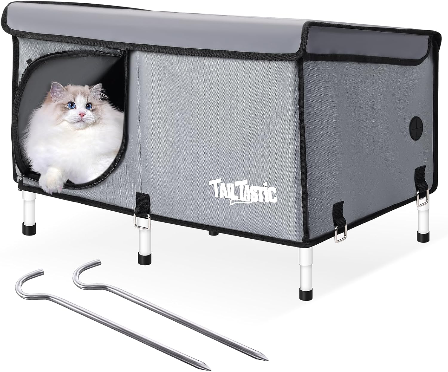 Outdoor Cat House Elevated,Insulated Feral Cat House Outdoor for Winter,Waterproof Cat Bed with Cozy Cushion(Grey, Large)