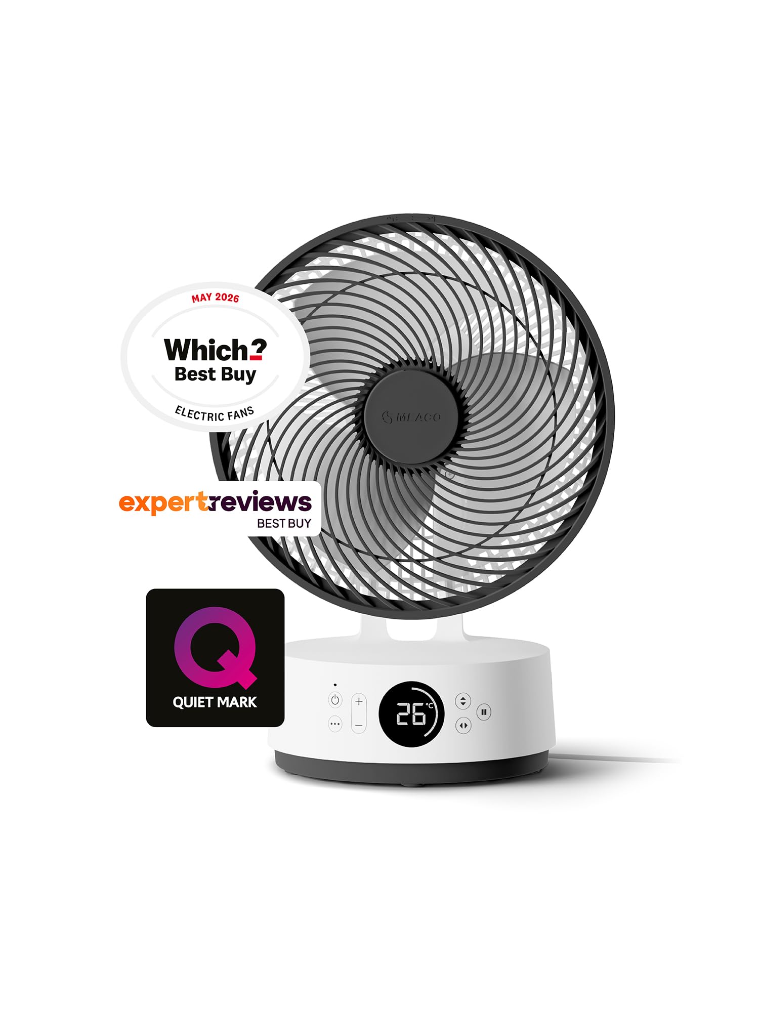 Ventilateur Meaco MeacoFan Sefte 10", Ventilateur sur Pied, Circulation d'Air Silencieuse, Hauteur Réglable, Oscillation Horizontale et Verticale, Moteur Sans Balais
