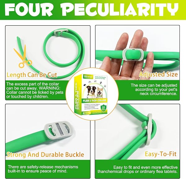 Collare per cani 4 pezzi, dog flea collar, regolabile e impermeabile, sicuro e naturale, lunghezza 60 cm, protezione 24 mesi, per tutti i cani - 5