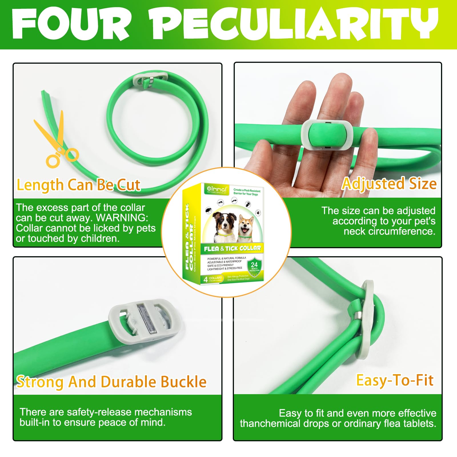 Collare per cani 4 pezzi, dog flea collar, regolabile e impermeabile, sicuro e naturale, lunghezza 60 cm, protezione 24 mesi, per tutti i cani - 5