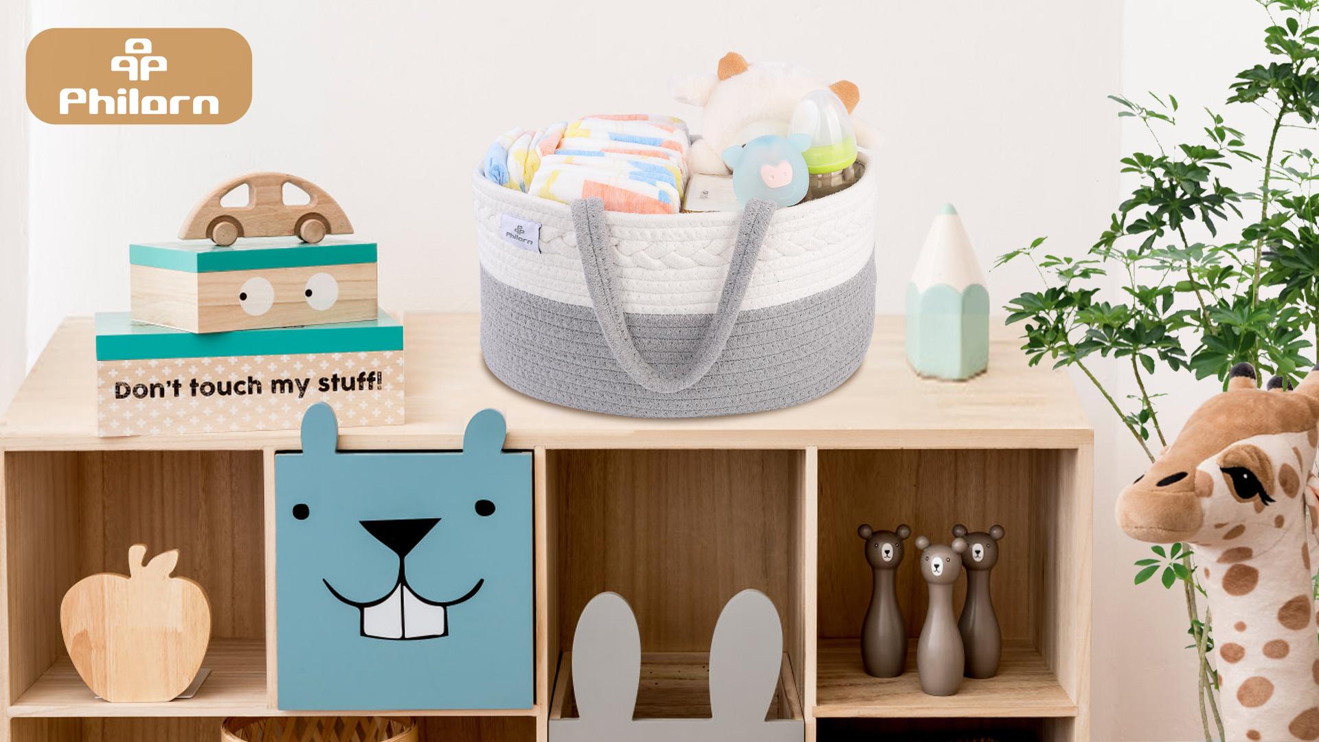 PHILORN Organizer Per Pannolini - Cestino Portatile Con Divisorio, Ideale Per Fasciatoio O Viaggi - Foto 5