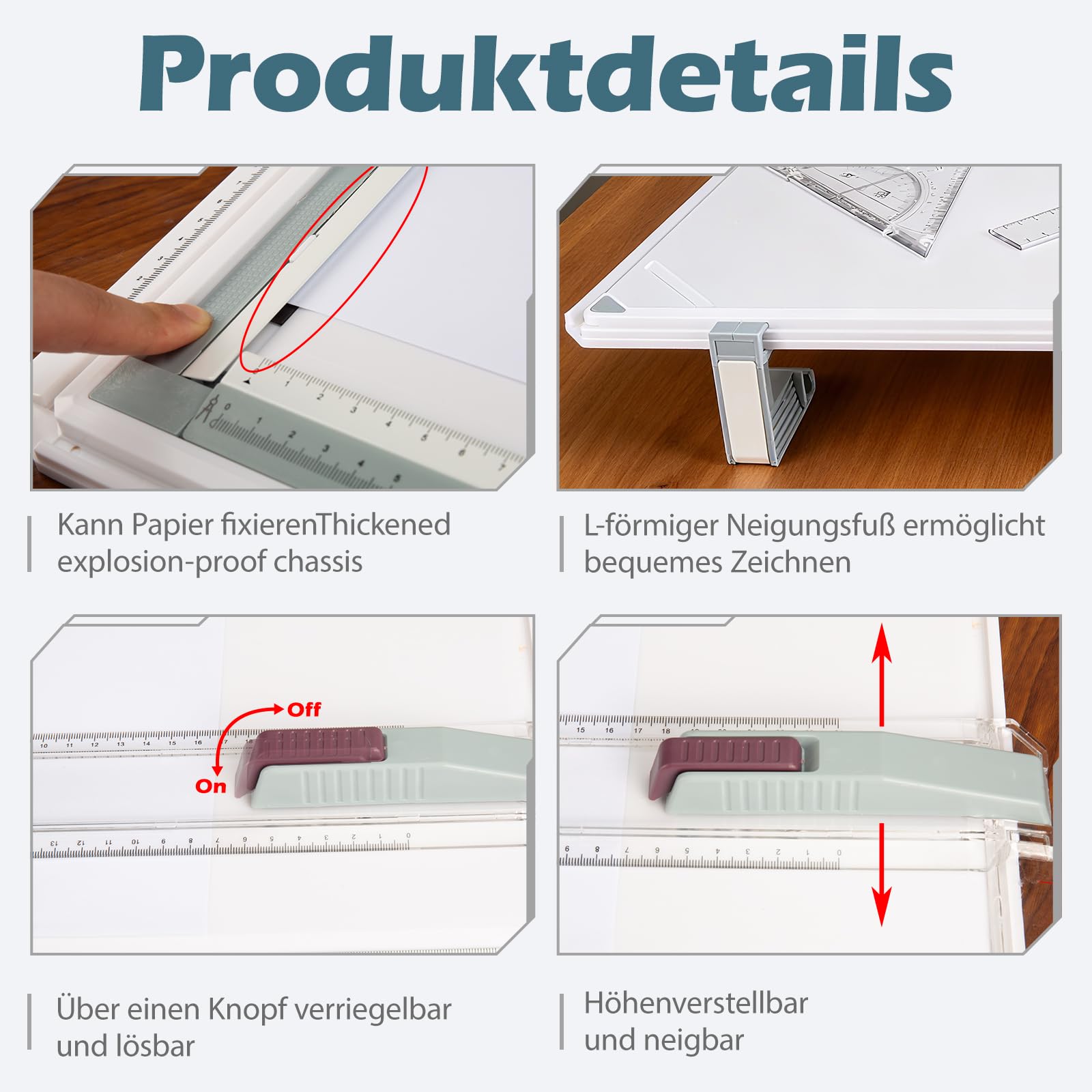 A3 Zeichenbrett, Professionelle Zeichenplatte DIN A3, Zeichentisch mit Schiebelineal Zeichendreieck und Maßstab T-Quadrat, für Ingenieure Designer Studenten zum Exaktes Arbeiten und Studium