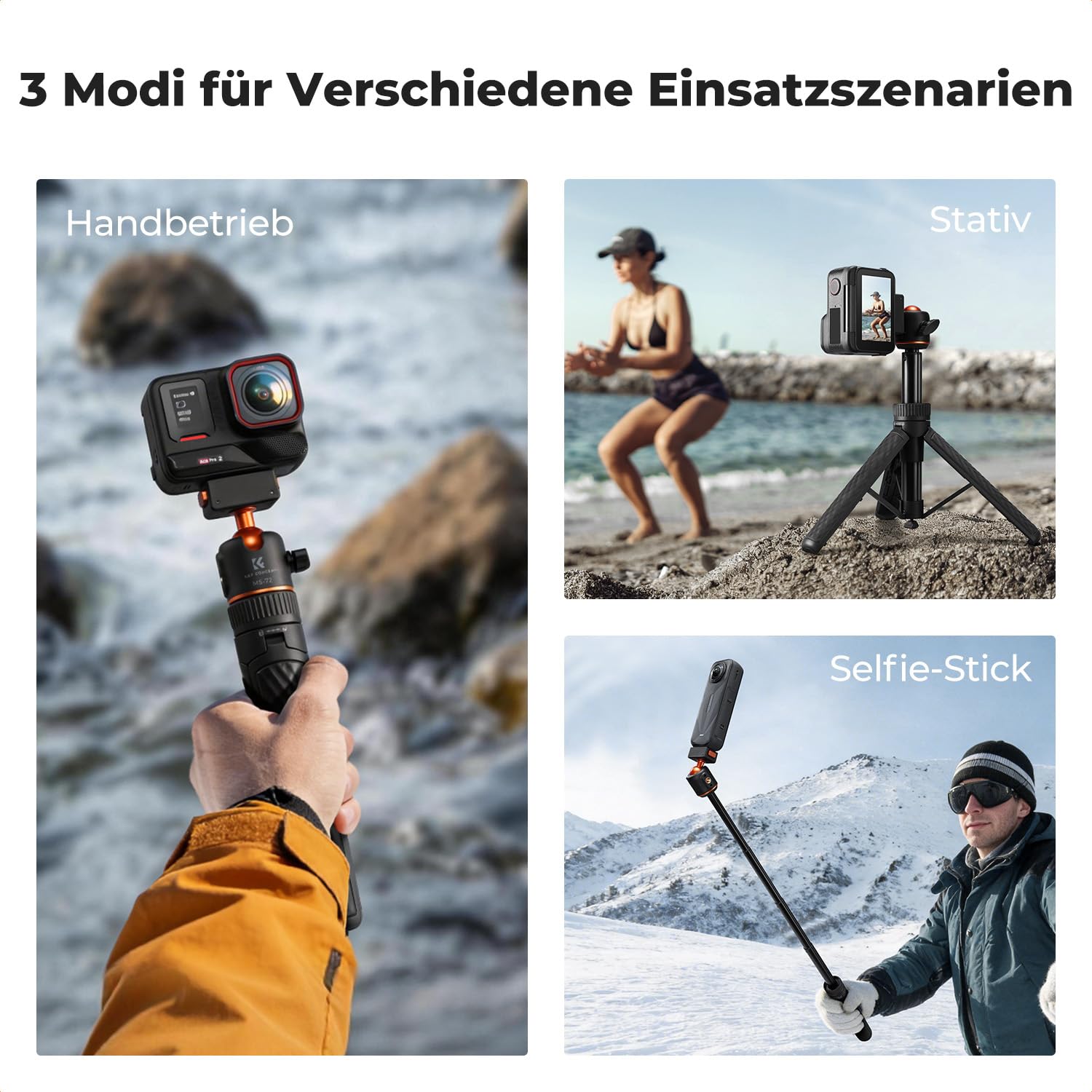K&F CONCEPT Magnetisches Schnellwechsel-Stativ für Insta360 Ace Pro 2, 66cm Selfie Stick MIni Stativ mit Ein-Klick-Ausklappfunktion, Verlängerungsstange mit 360°-Kugelkopf, Tischstativ für Insta360 X5