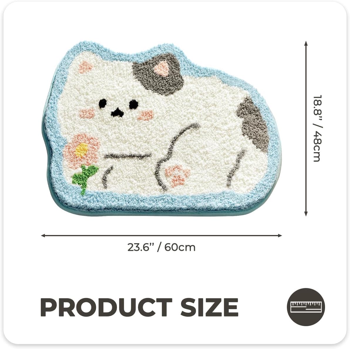 Cartoon Animal Bathroom Rug, Thick Plush Bath Mat Cute Microfiber Area Rug Quick Dry Door Mat Anti Slip Washable Shower Rug, 19 x 24 Inches, Cat