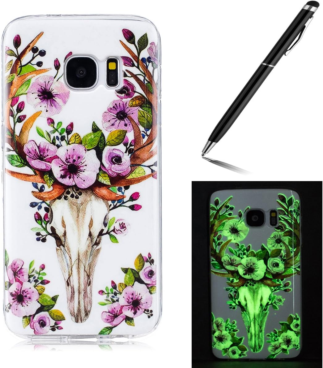 XUDAKJ Samsung Galaxy S7 EDGE Case Gel Case Luminous Effect Noctilucent Green Glow in the Dark Matte White Ultra Slim Soft Rubber Shock Absorber Flexible Bumper TPU Protective Case Cover Skin Shell For Samsung Galaxy S7 EDGE[Free 2 in 1 Black Stylus Pen]