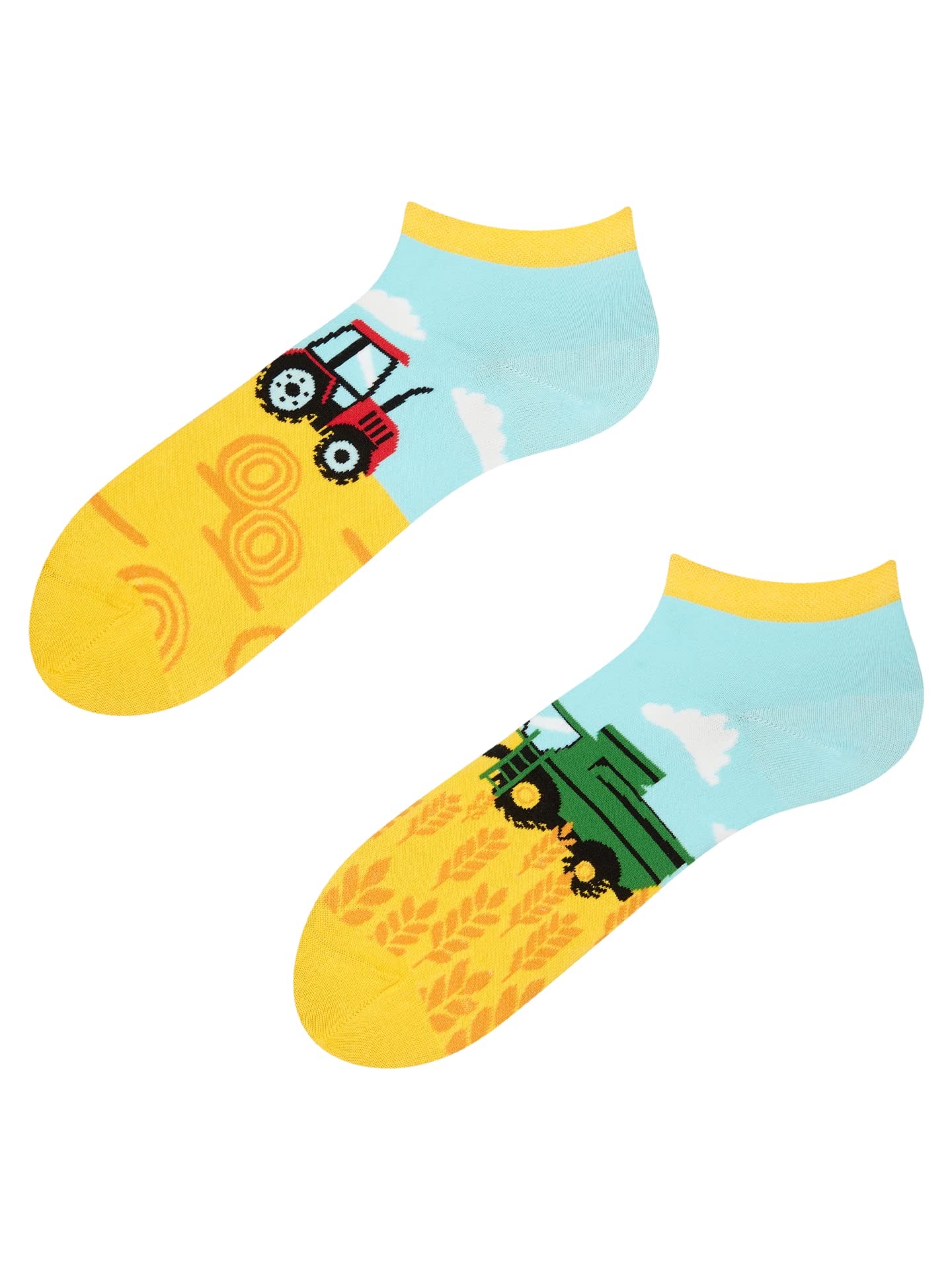 Dedoles Unisex Tractor (Ankle Socks) Socks For Women, Men & Kids Cotton Funny Designs Football Bicycle Horses Plants Firefighter Gift Mismatched, Design: Tractor, Colour: Yellow, Size: 3-5 M / 2-4,5 W Uk