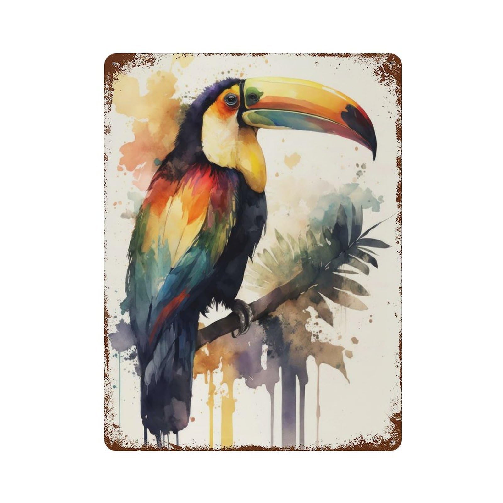 Vintage Rust Metal Sign Toucan Bird Watercolor 15.7"x11.8", Decorative Metal Wall Art for Basement, Hobby Room And Garage Decor
