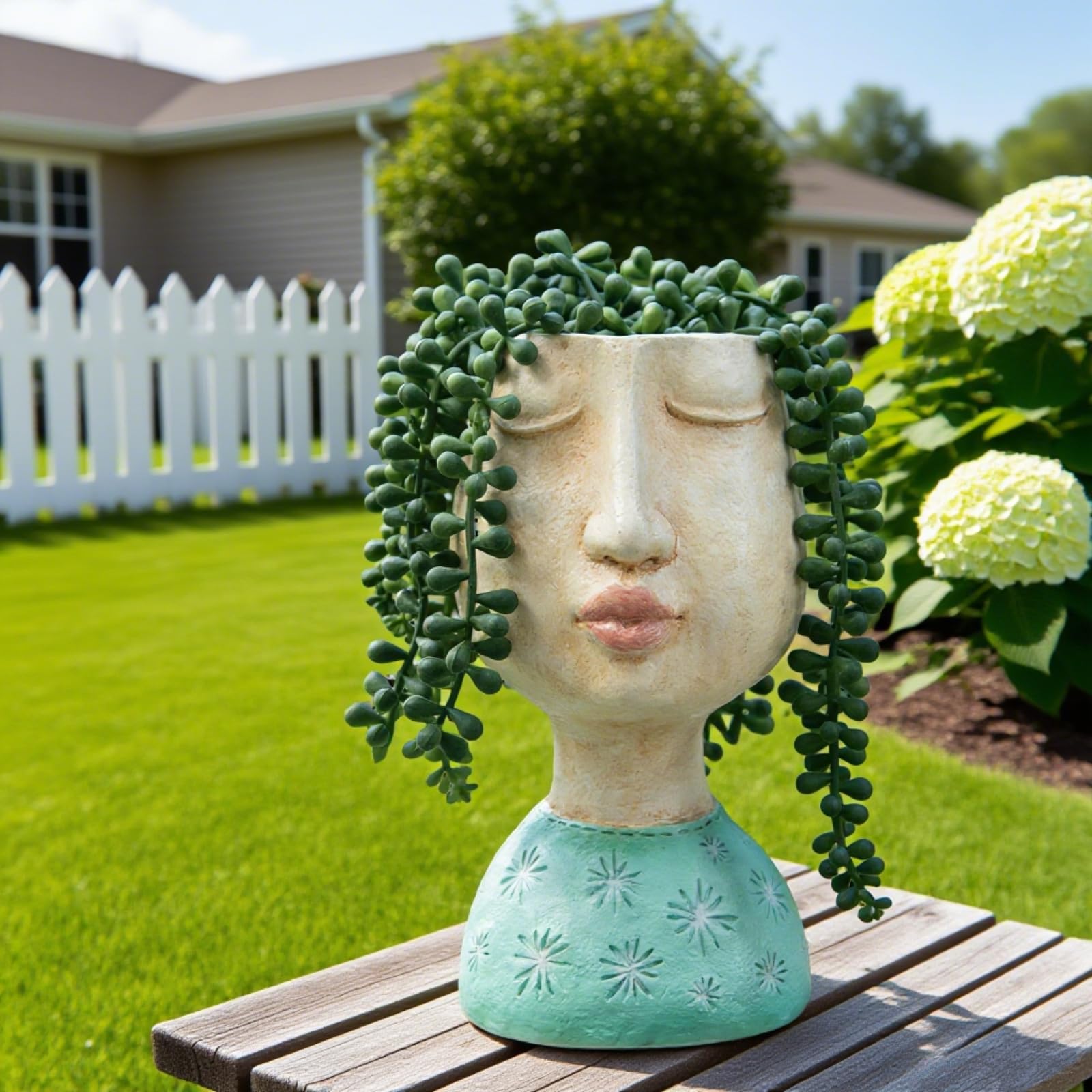 DiliComing Head Planter - 8 Inch Indoor/Outdoor Face Planter Pot with Drainage Hole - Blue Resin Succulent Planter - Image 2