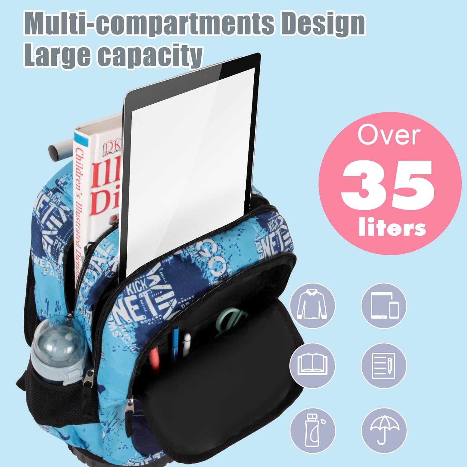 Tilami Rolling Backpack for Boys and Girls,Shot