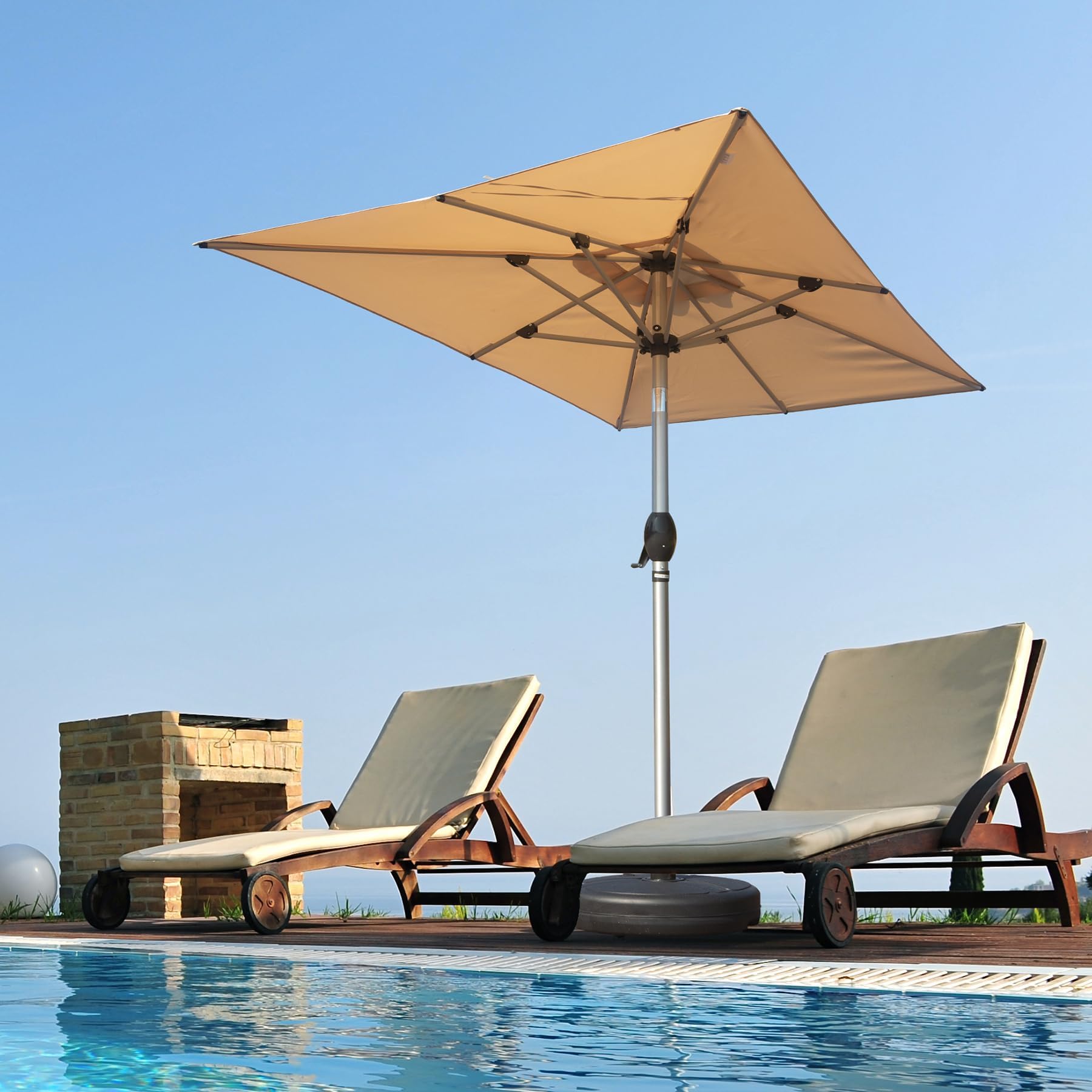 Domi 6' x 4' Rectangular Patio Umbrella Outdoor Table Umbrella with 8 Sturdy Ribs & Tilt, Aluminum Market Umbrella UV Protection Waterproof Sun