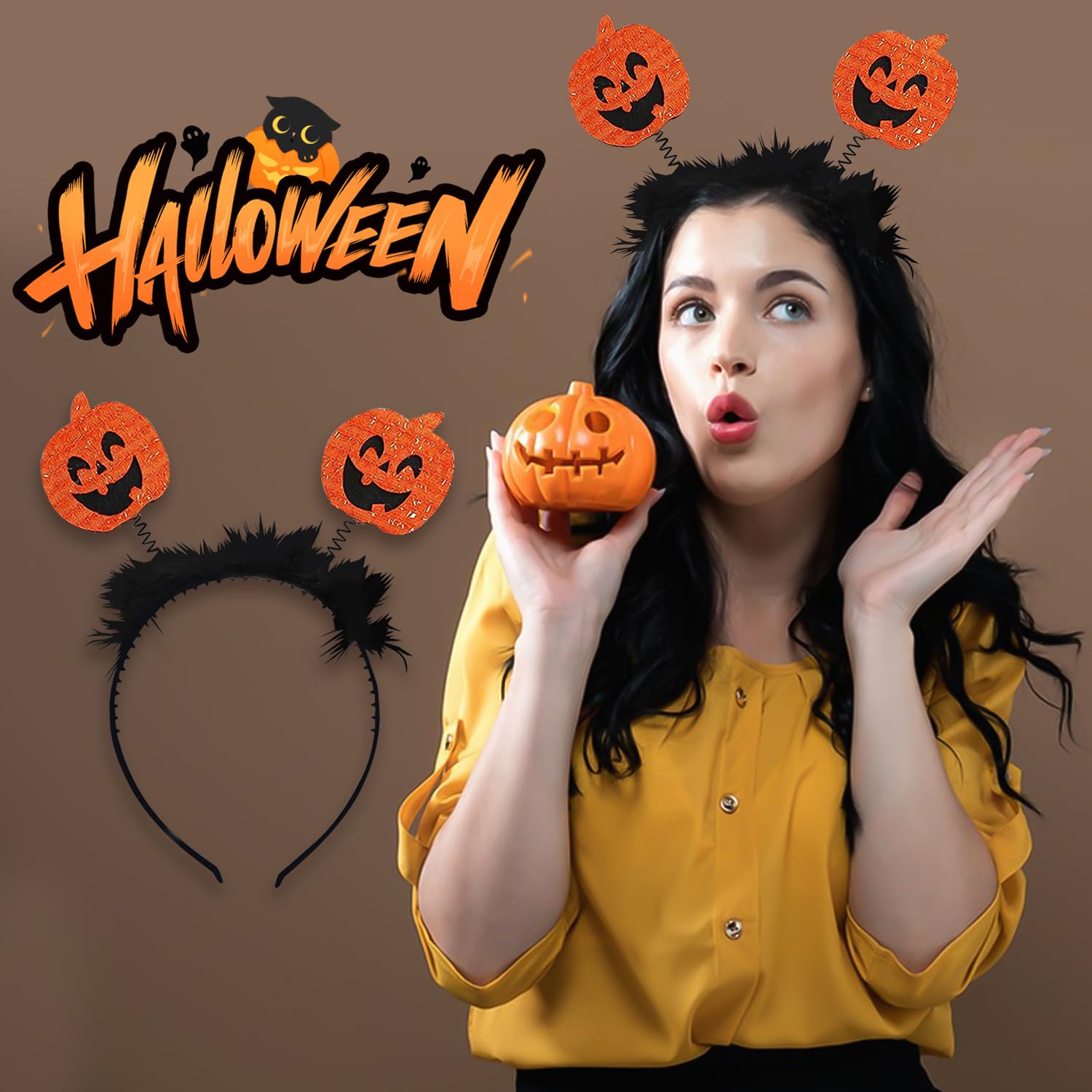 DVOFU 2Pieces Halloween Pumpkin Hair Bopper Headband Cute Orange Fashion Headband Devil Angel Costume Accessory for Women Men Ghost Party - Image 2