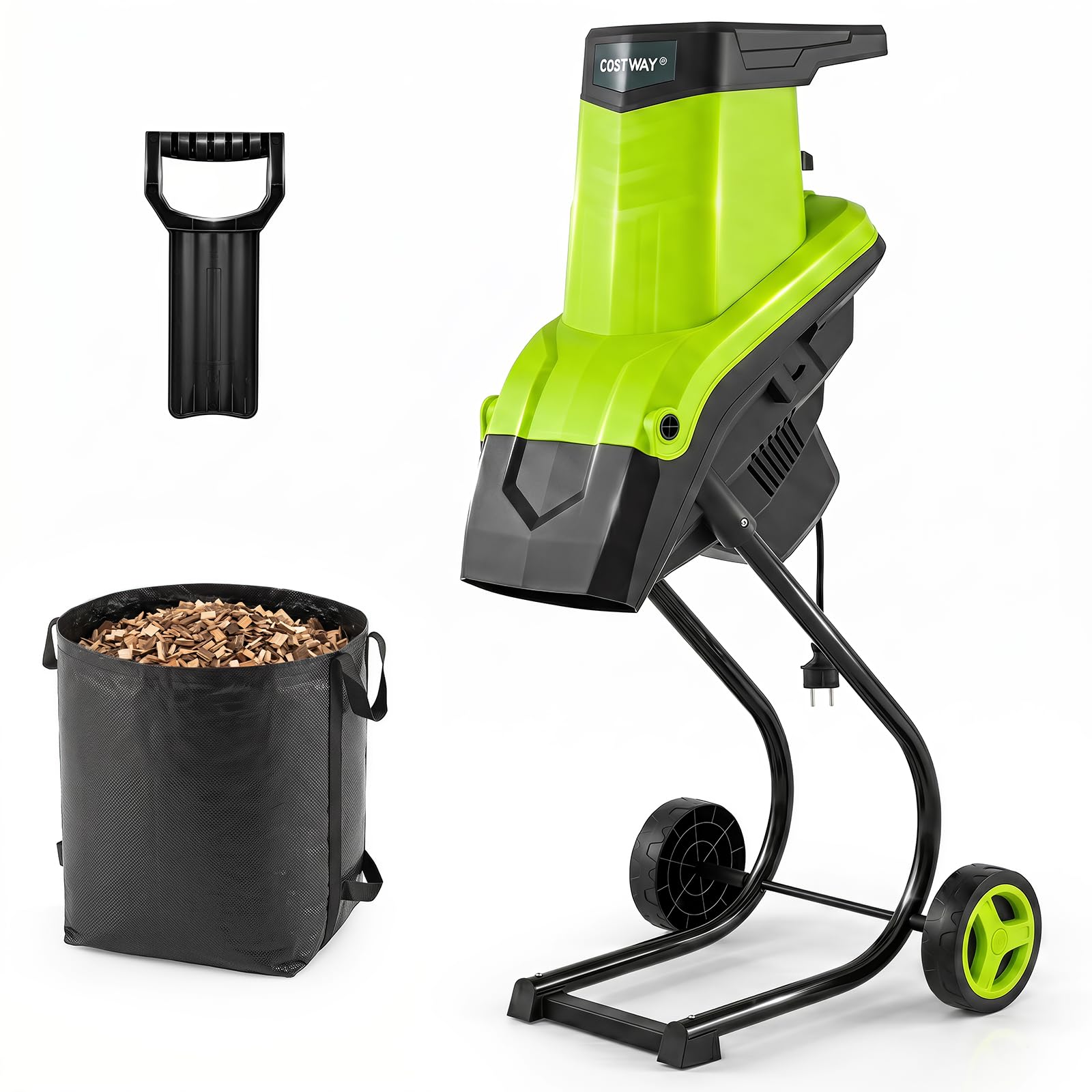 COSTWAY 2500W Trituradora de Ramas con Ruedas, 50 L, Ø 45 mm (Verde) | Biotrituradora Eléctrica,Relación de Reducción 21:1, Paleta de Empuje para Jardín