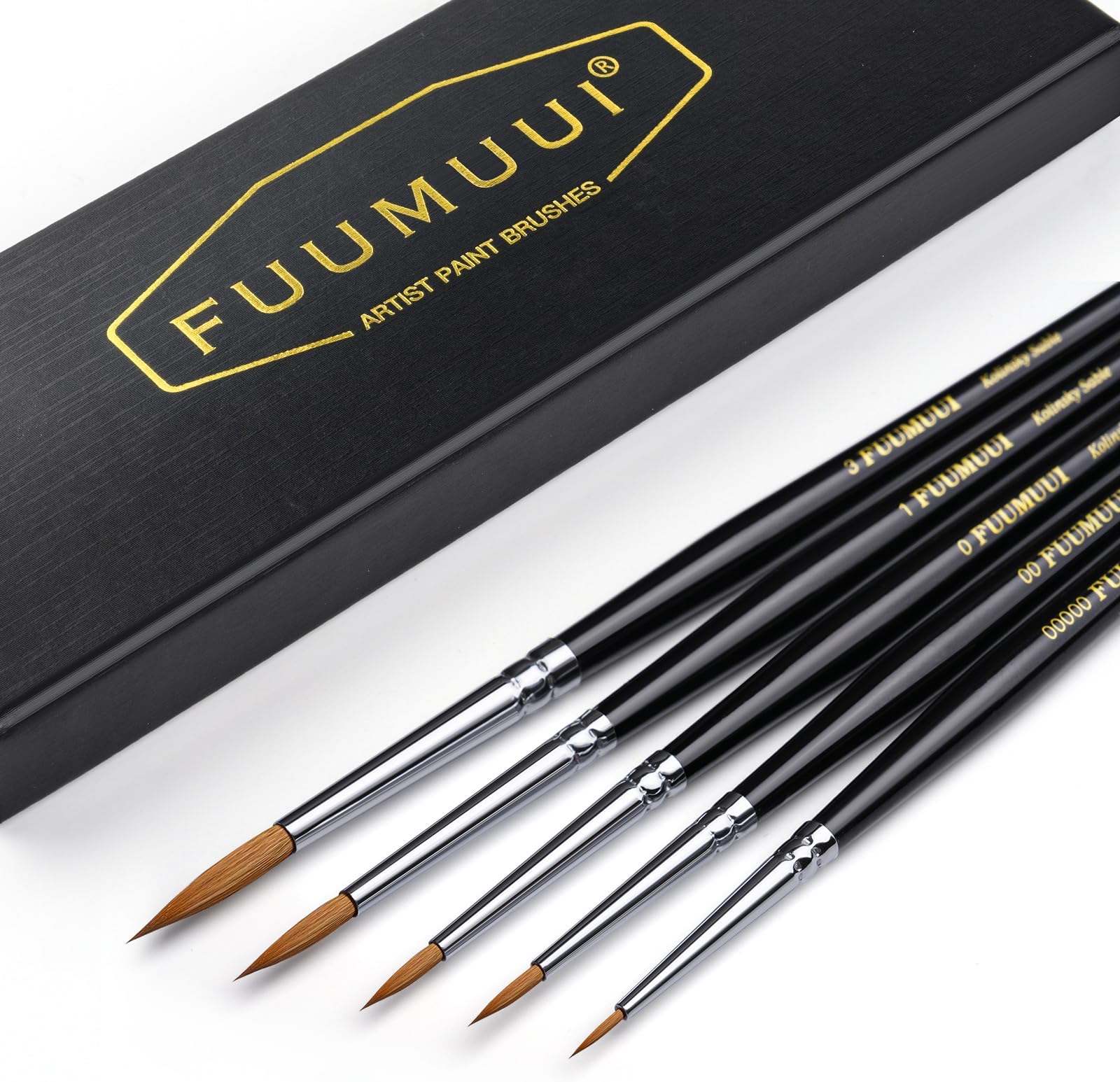 Kolinsky Sable Miniature Watercolor Brushes, 5Pcs Professional Sable Detail Paint Brushes for Watercolor, Gouache, Miniature, Models, Face Painting - Round #00000, 00, 0, 1, 3