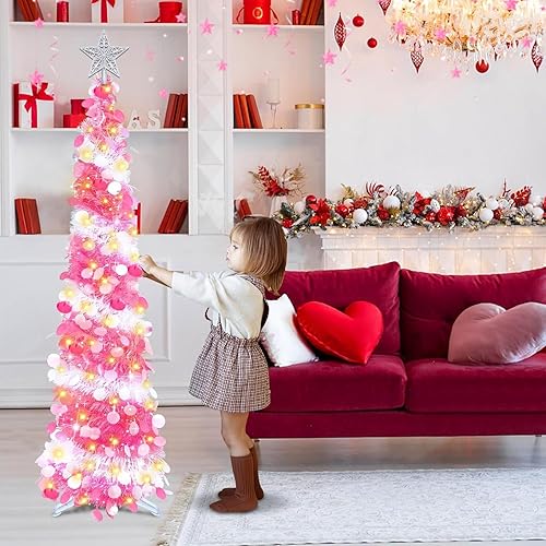 Miniatura 6 de TURNMEON Árbol de Navidad preiluminado de 5 pies con temporizador, 50 luces cálidas, estrella de oropel delgado con purpurina, decoración de árbol
