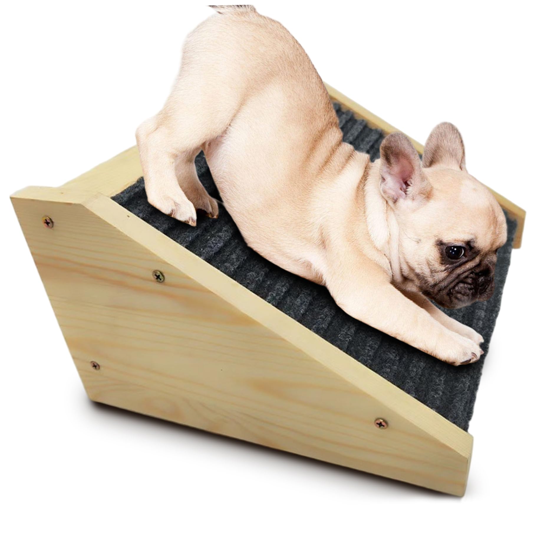 Escalier stable et portable pour chien avec tapis en bois