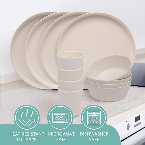 Miniatura 4 de Stephan Roberts Home STRB-BF12W-12 Stephan Roberts - Juego de vajilla de bambú ecológica de fibra de bambú, 12 piezas (cuencos de cereales, platos