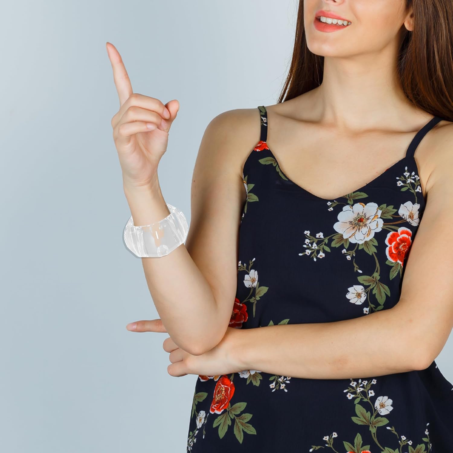 Vertical Faceted Clear Acrylic Wrist Cuff Bracelet | Diaphanus Luminary Handmade Statement Wrist Cuff | Sculptural Open-Ended Design | Satin Finish Light Reflective Jewelry