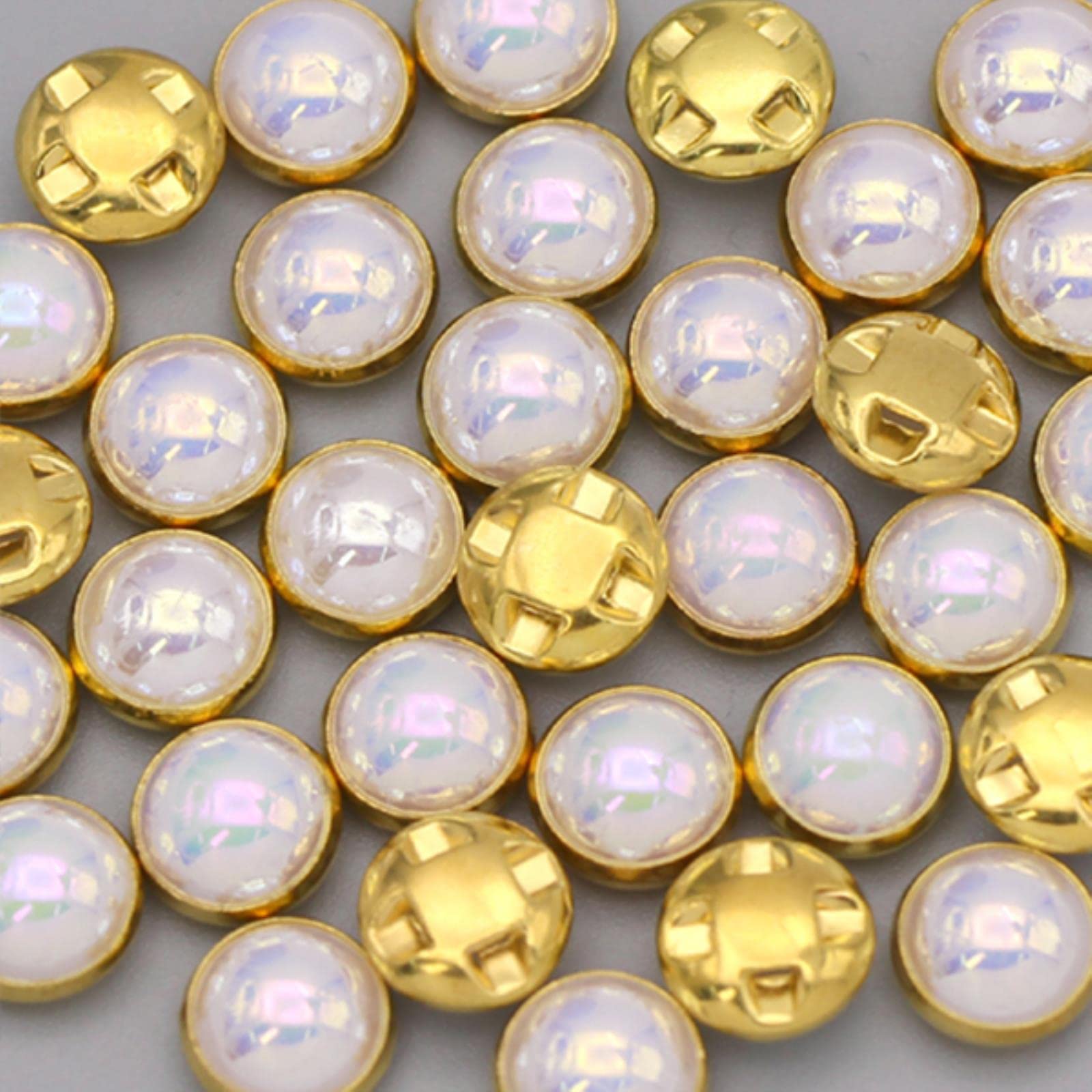 10 szt. luksusowych perłowych guzików do odzieży DIY akcesoria szycia piękne ozdobne guziki ze strasem(Golden,8mm)