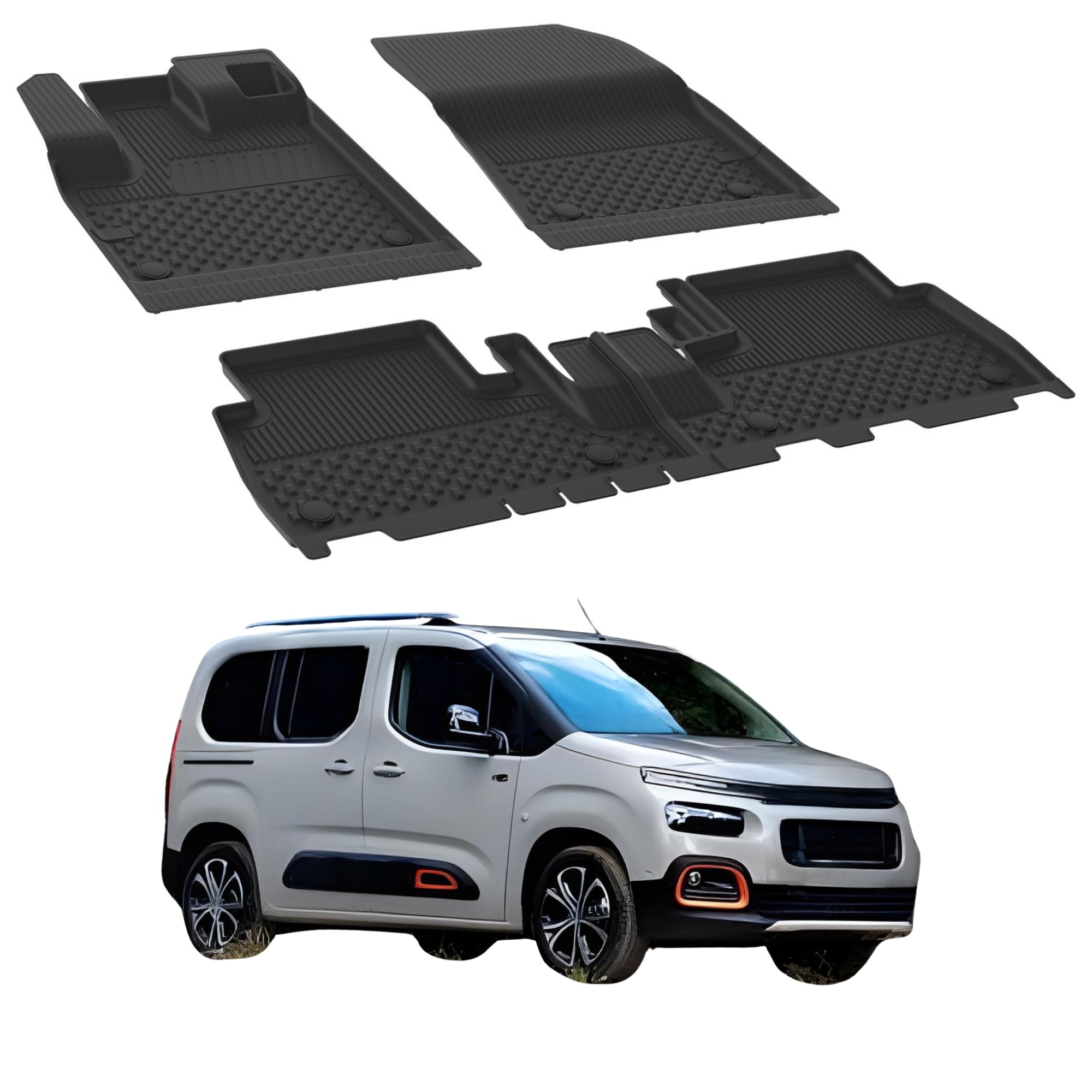 Sahler Alfombrillas de Coche compatibles con Citroen Berlingo 2019-2026 | 4.5D Premium TPE Goma Antideslizante Alfombrillas de Goma Impermeable Coche Coche Negro