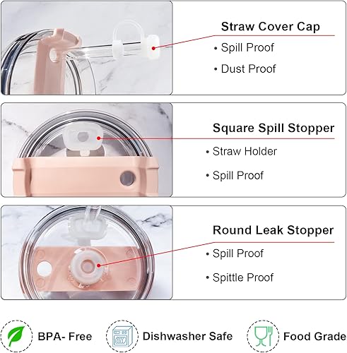 Miniatura 5 de Stanley Cup - Tapón de popote de repuesto para Stanley Cup 40 onzas, 30 onzas, 6 popotes transparentes con cepillo de limpieza, 2 tapas de silicona