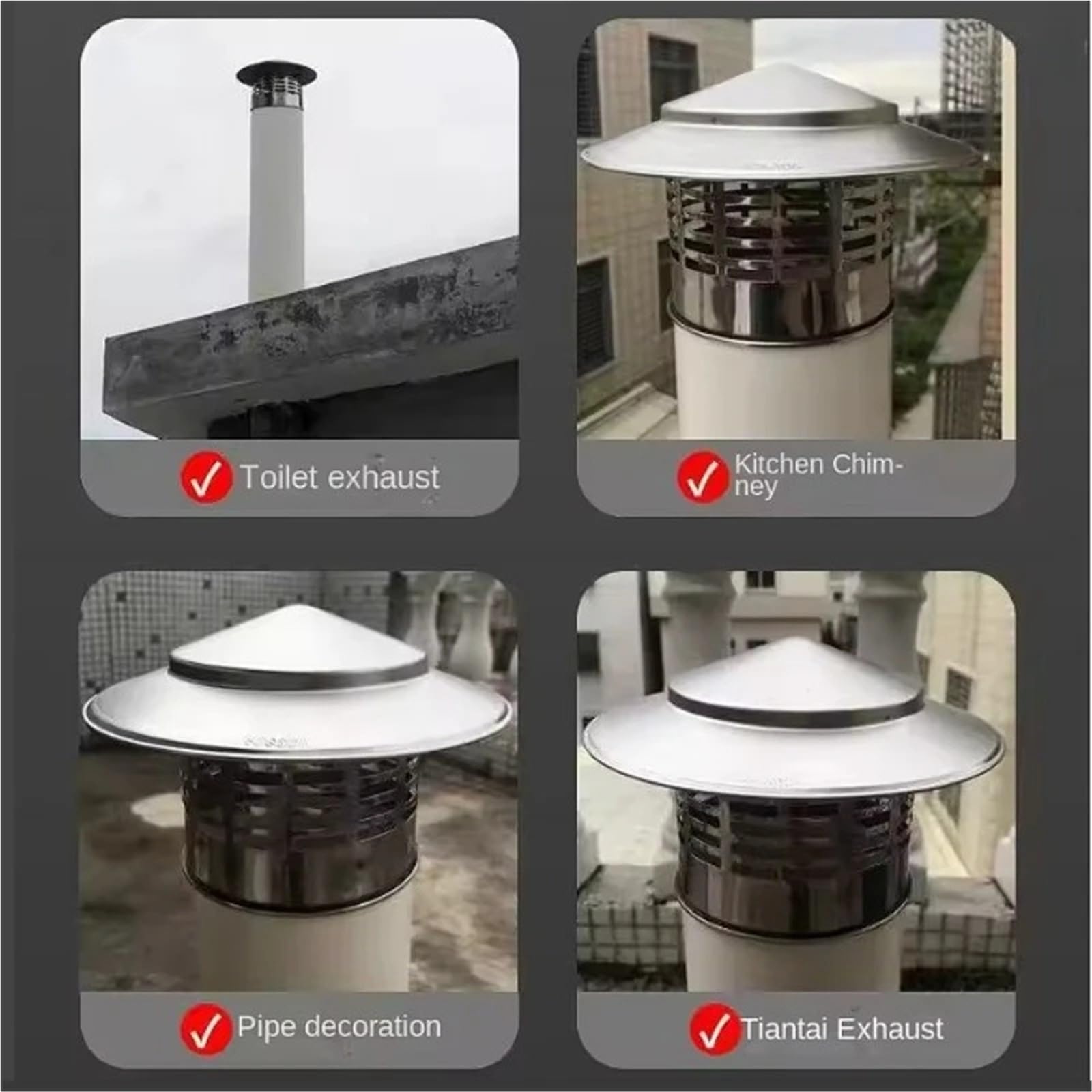 Sombrerete Chimenea Tapa de chimenea acero inoxidable con pantalla for tubo estufa, acabado exterior, ventilación redondo for(200mm)