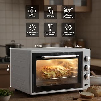 Akel Af950l Lambali, Termostatli, Saatlİ 50 Lİtre Mİnİ Firin