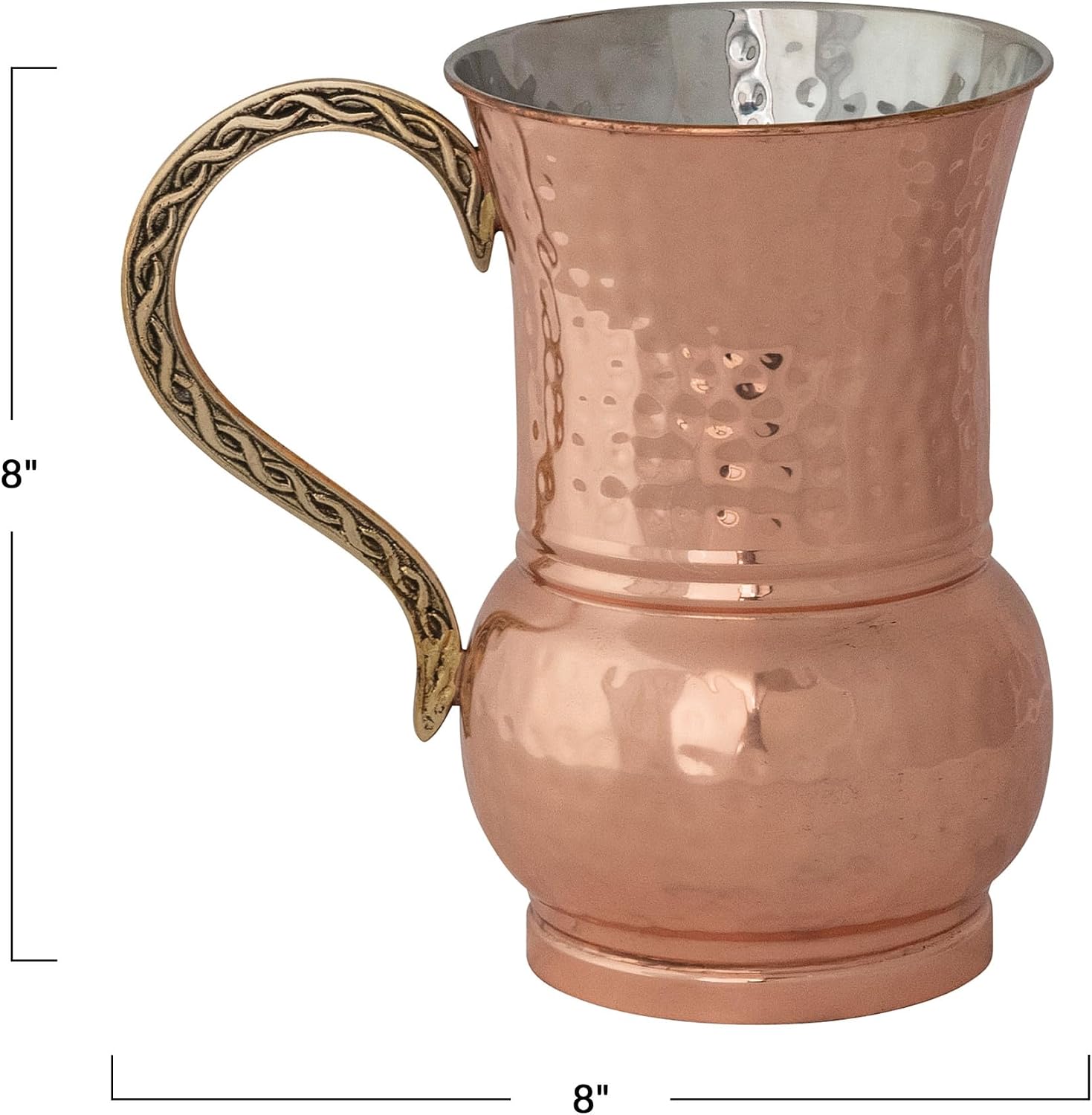 Creative Co-Op 50 oz Hammered Stainless Steel Pitcher w/Brass Handle, Copper Finish