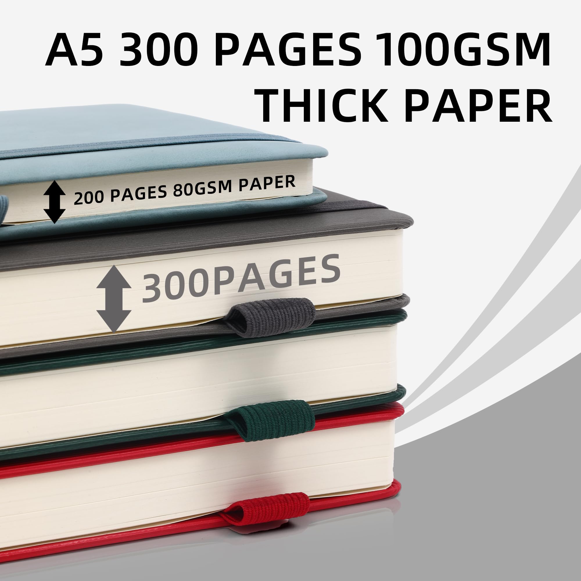 BOBO RABBIT Diario a righe per lavoro, 100 g/m², carta spessa, 300 pagine, a righe, formato A5, copertina rigida in pelle, per scrivere, scuola, ufficio, 14,3 x 21,4 cm