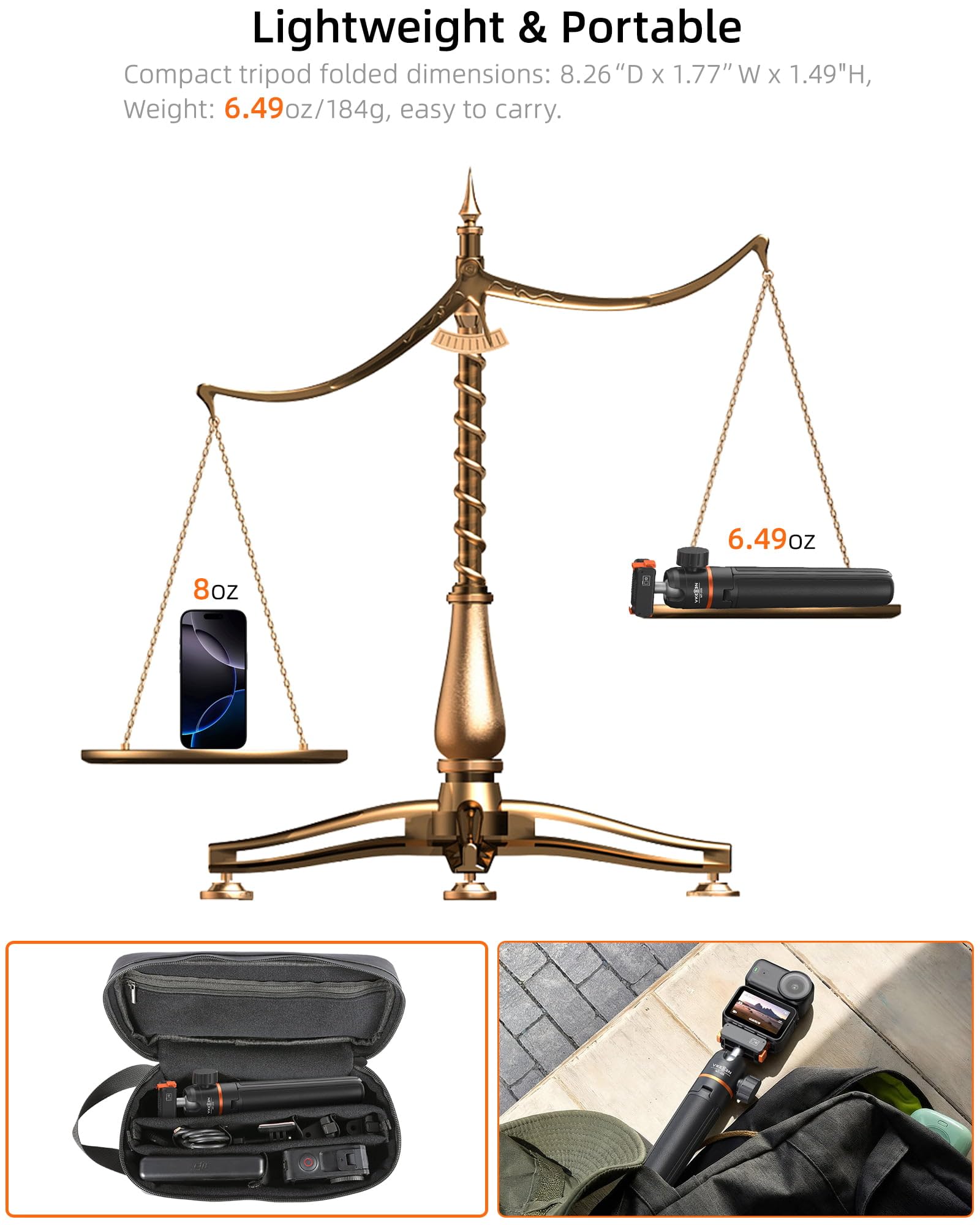 Mini trépied 54 cm pour DJI Osmo Nano/Osmo Action 6, Poignée Extensible 2-en-1 avec Barre d’Extension & Tête Sphérique à 360°, Perche à Selfie, Support de Vlogging de Voyage, Accessoires